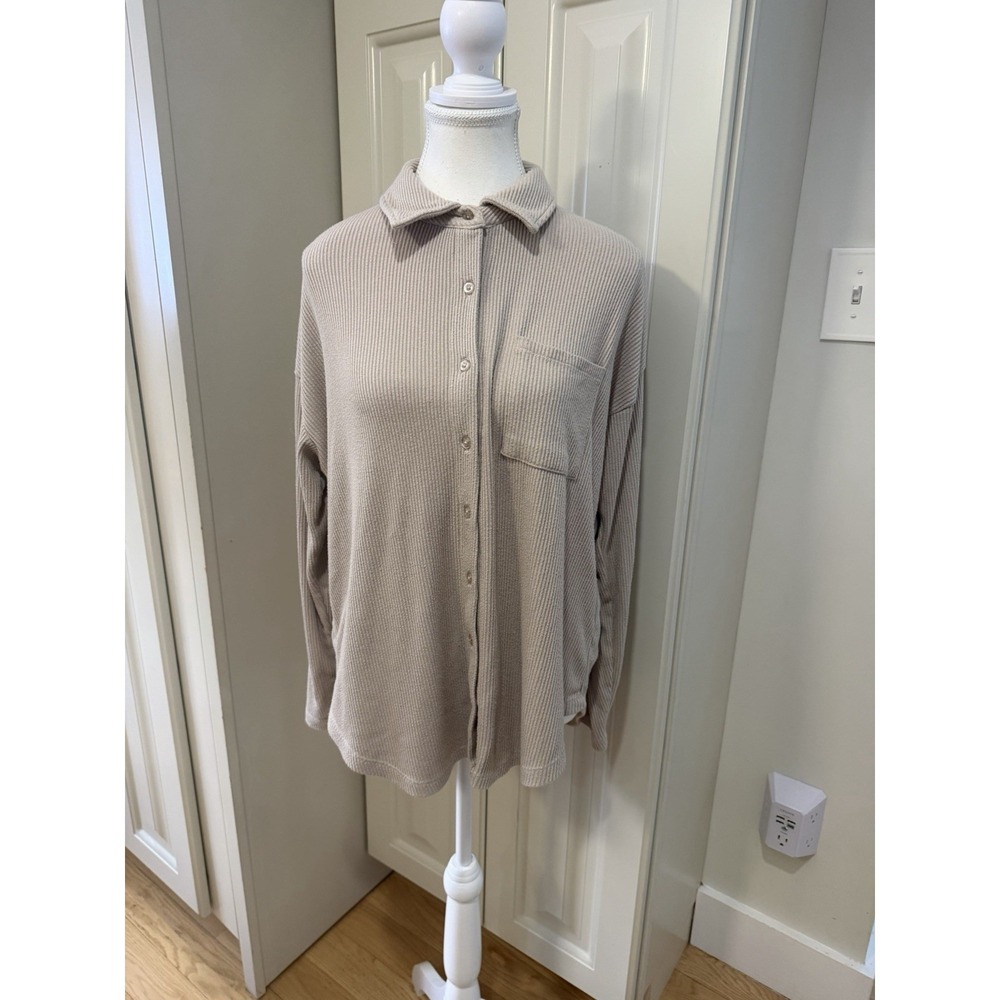Workshop Republic Ribbed Button Up Shirt Neutral Minimalist‎ Oversized Top M